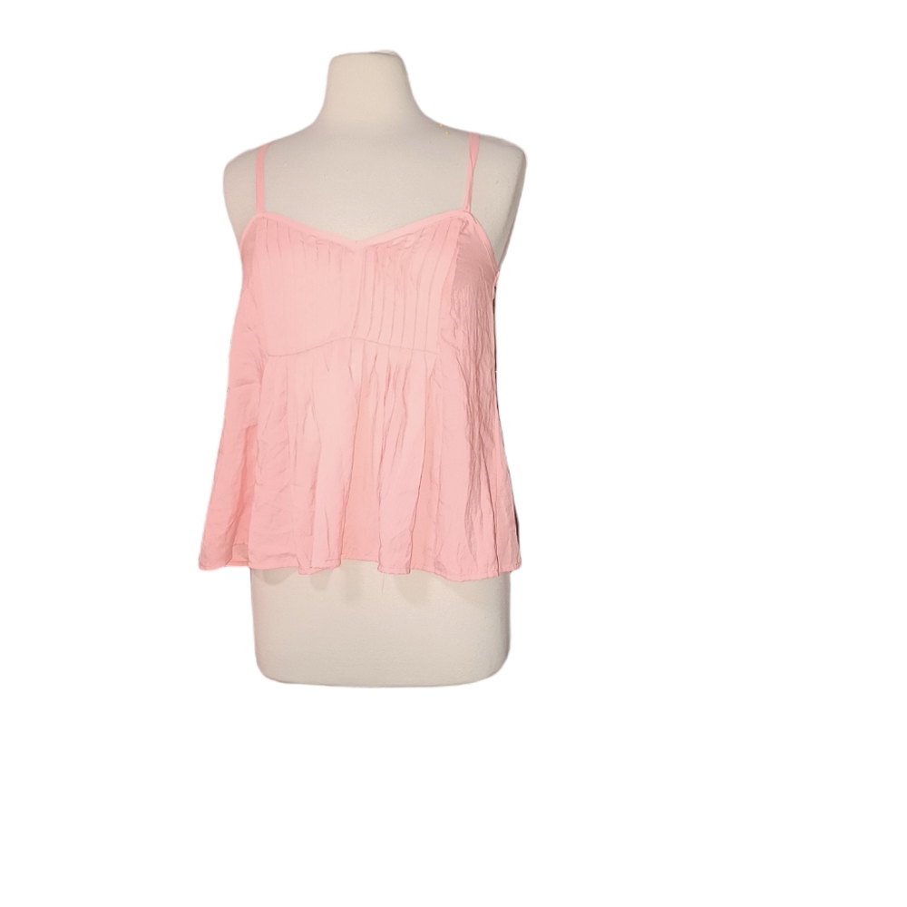 Joie S Peplum Pleated Tank Top Neon Light Pink Tie Sash Belt Criss Cross…